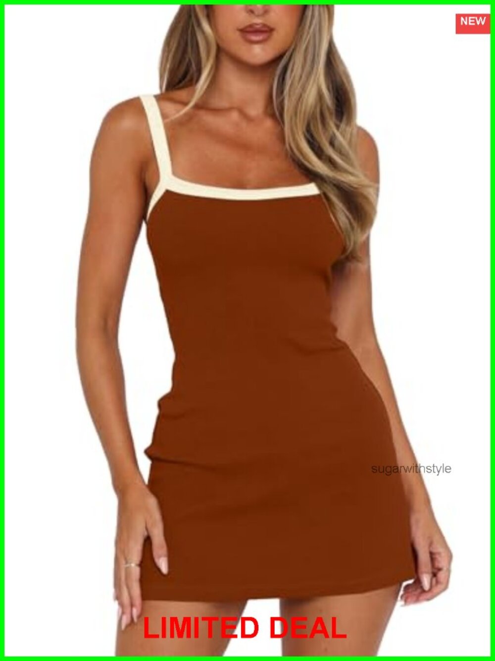 MISSJOY Ribbed Bodycon Square Neck Sleeveless Mini Dress Club Party